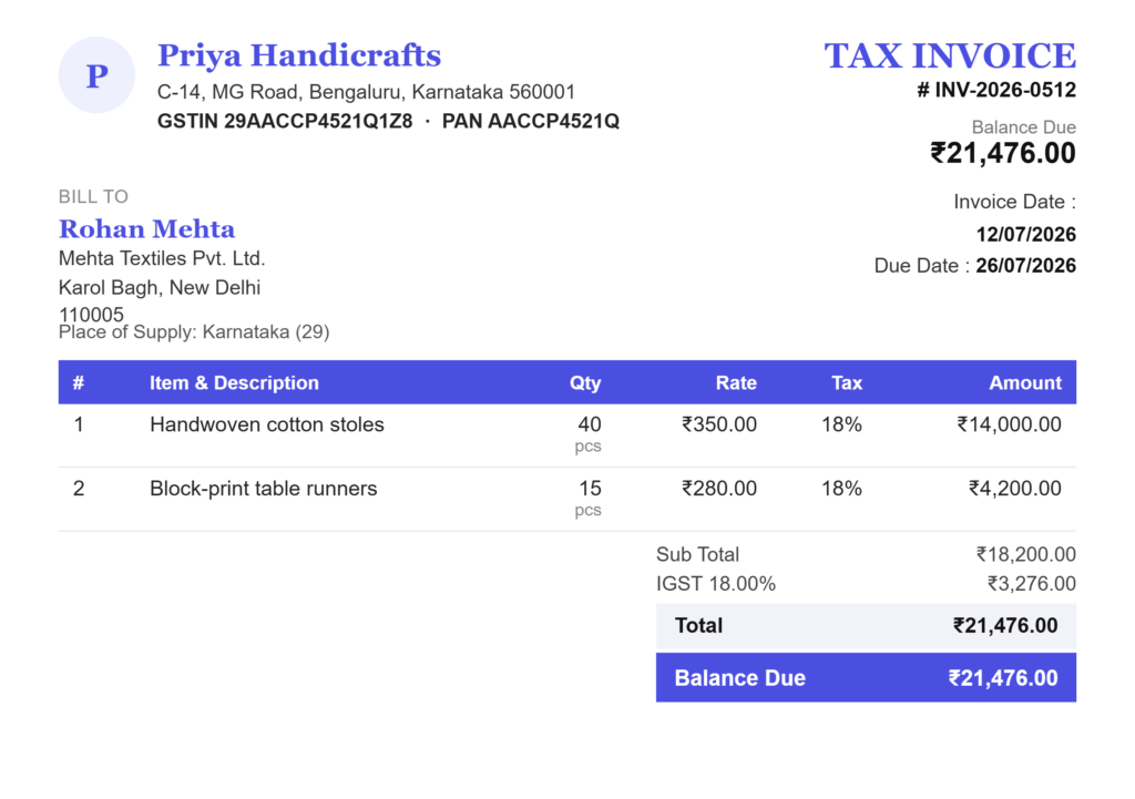 Invoicing screen in Pinvoice