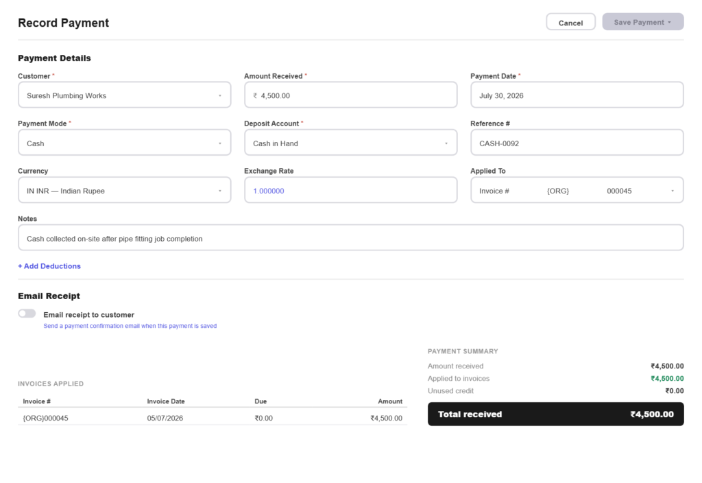 plumbing-trades-cash-payment-record